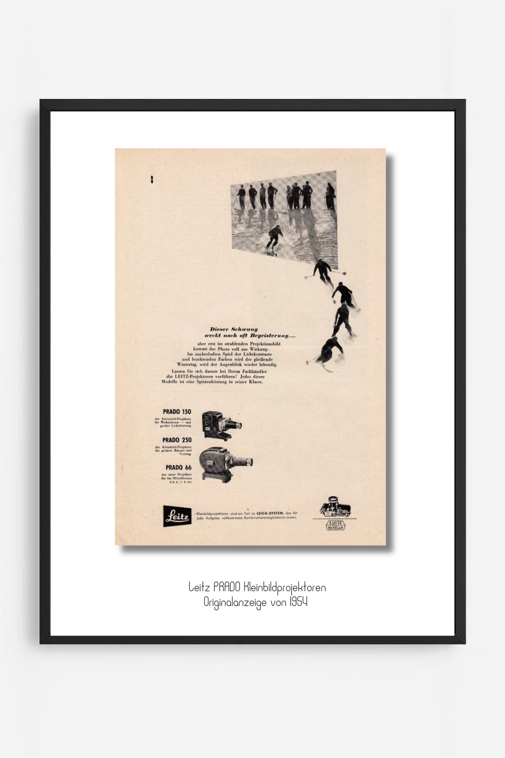 Leitz Wetzlar · PRADO-Serie (PRADO 66 · PRADO 150 · PRADO 250), Originalanzeige 1954