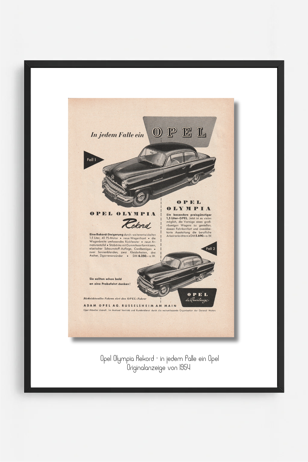 Opel Olympia Rekord – „In jedem Falle ein Opel“, Originalanzeige 1954