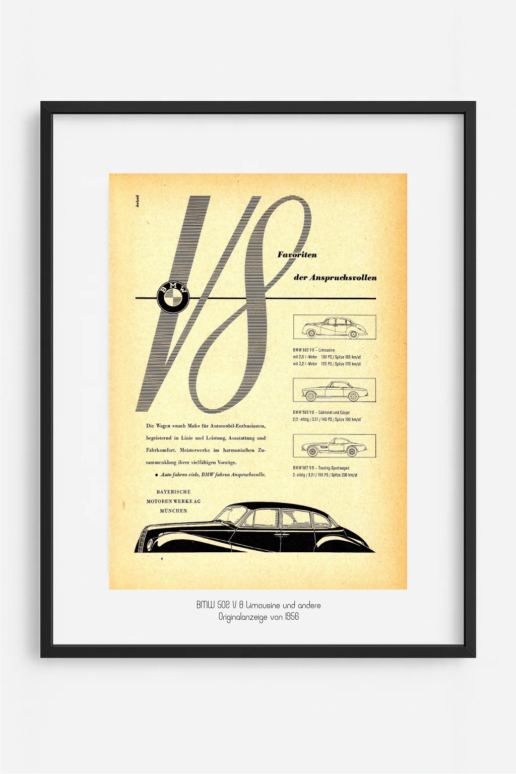 BMW V8 – Favoriten der Anspruchsvollen, Originalanzeige von 1956