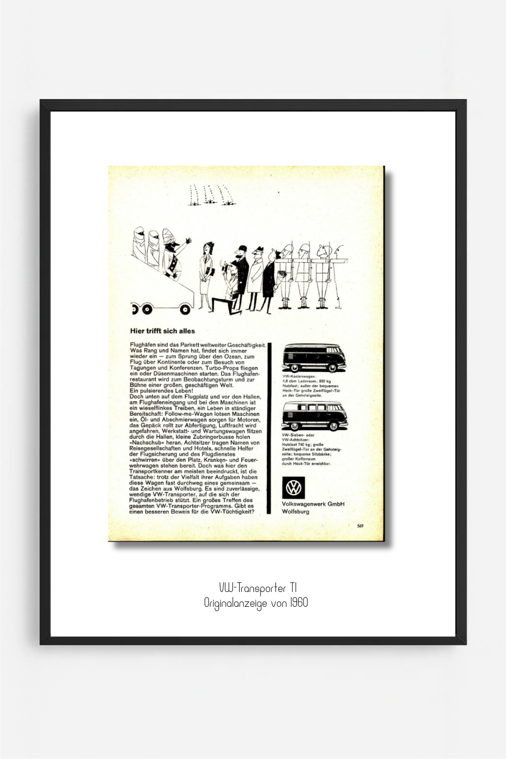 Volkswagen Transporter T1 – „Hier trifft sich alles“, Originalanzeige 1960