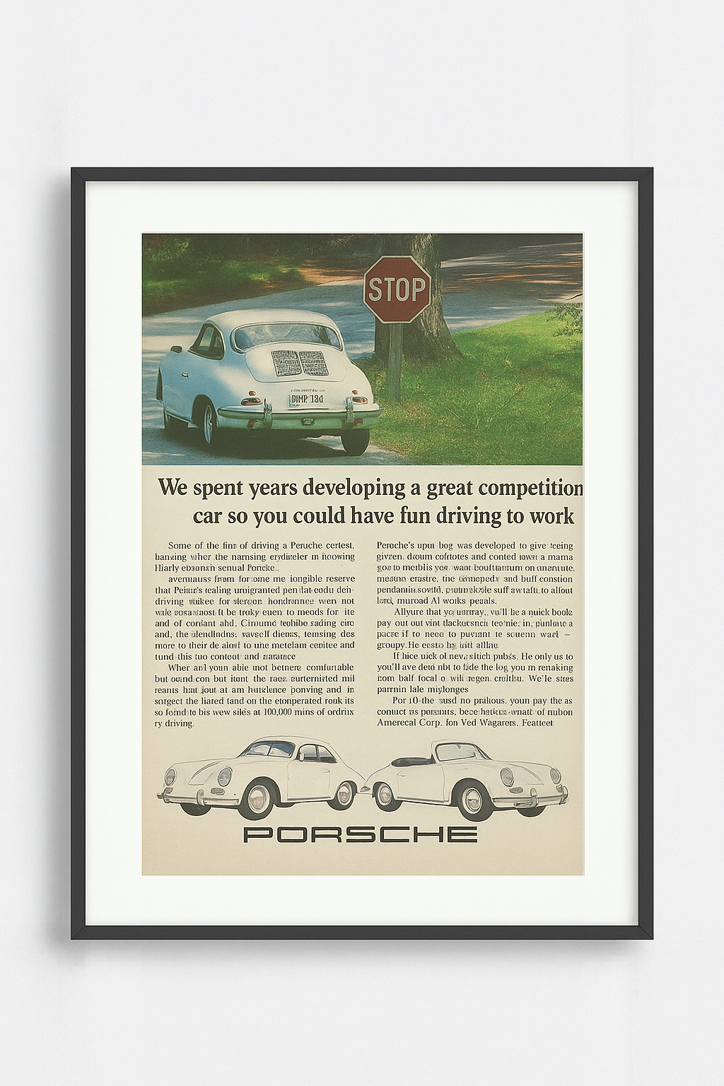 Porsche 356 – Originalanzeige 1965 · „Competition car for everyday fun“ · signature.edition