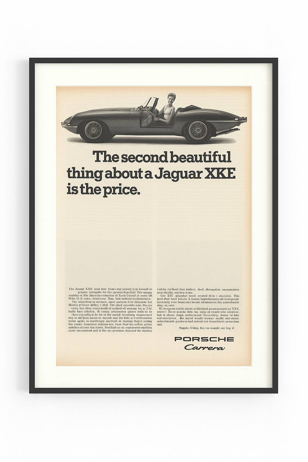 Jaguar XKE / E-Type – Originalanzeige 1967 · “The second beautiful thing…” · Signature Edition
