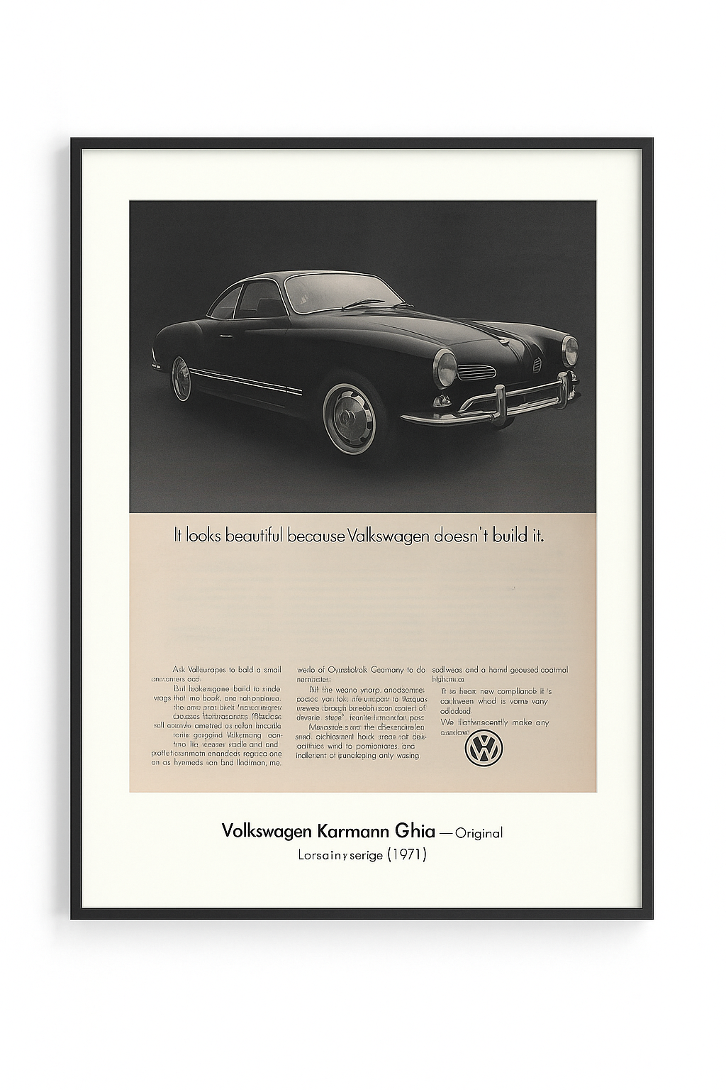 Volkswagen Karmann Ghia – Originalanzeige 1971 · „It looks beautiful…“ · signature.edition