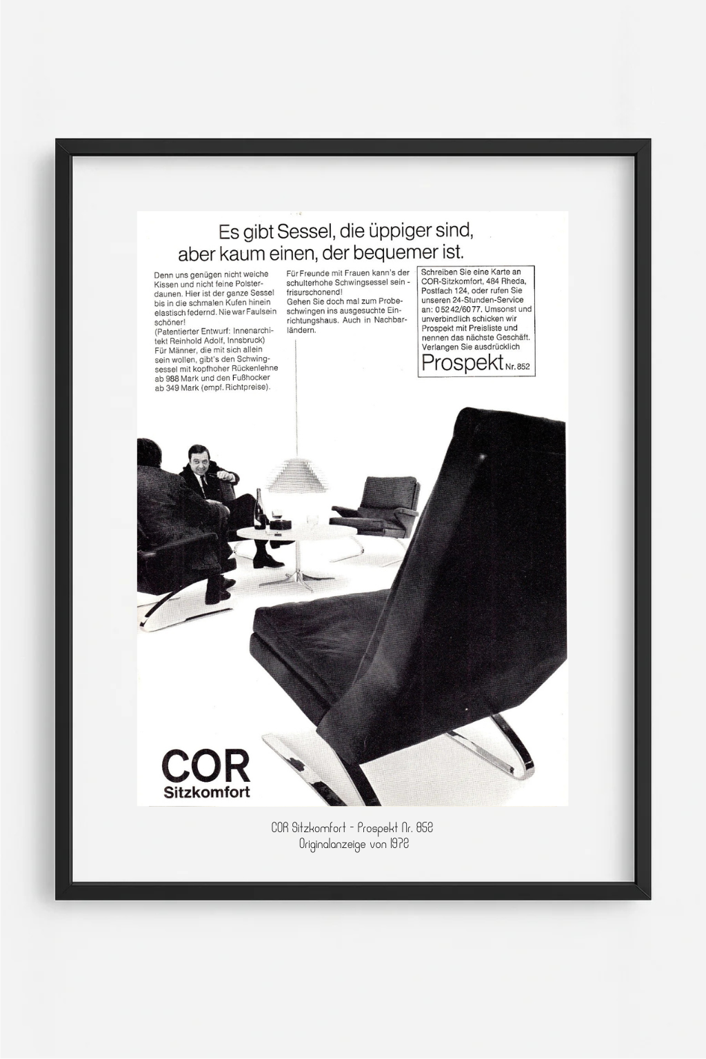 COR Sitzkomfort - Prospekt Nr. 852, Originalanzeige 1972