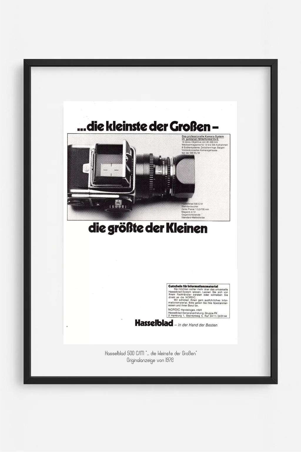 Hasselblad 500 C/M – die kleinste der Großen, Originalanzeige 1972