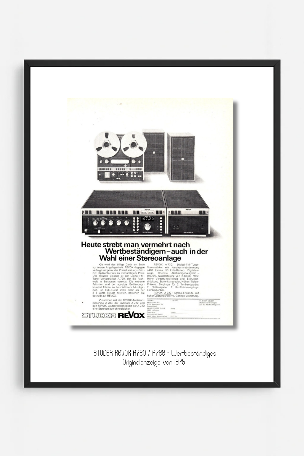 Studer Revox A720 / A722 – Wertbeständiges | Originalanzeige 1975