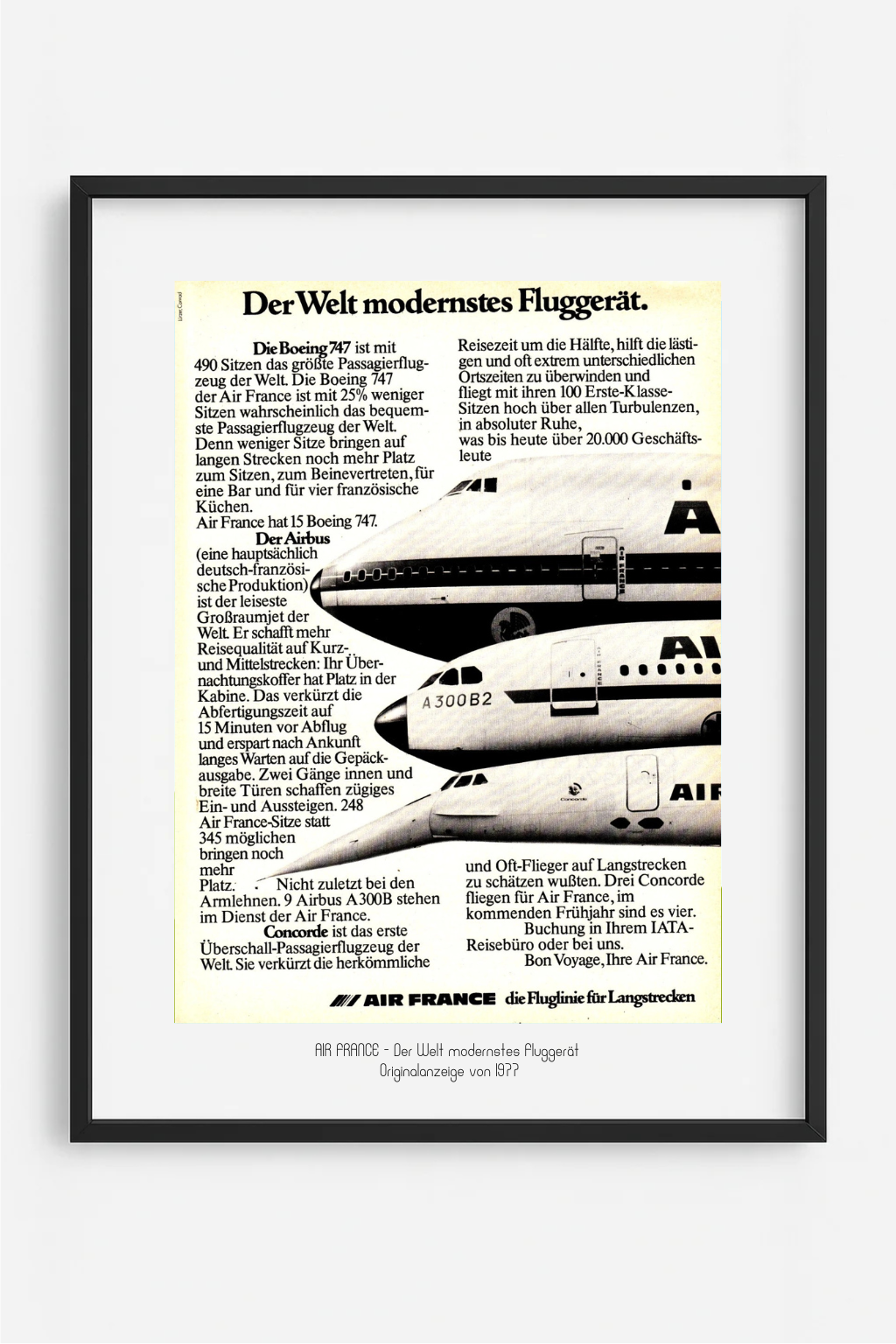 AIR FRANCE – Der Welt modernstes Fluggerät, Originalanzeige von 1977