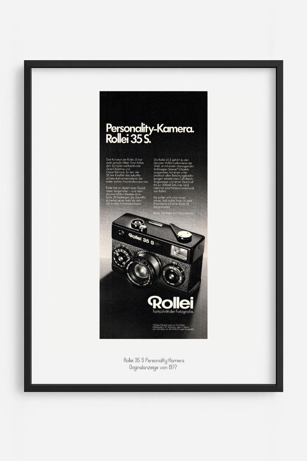 Rollei 35 S – Personality-Kamera. Fortschritt der Fotografie. Originalanzeige von 1977