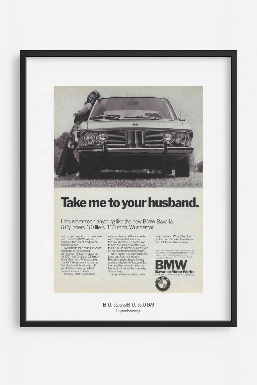 BMW Bavaria / BMW 2500 – Originalanzeige, ca. 1972