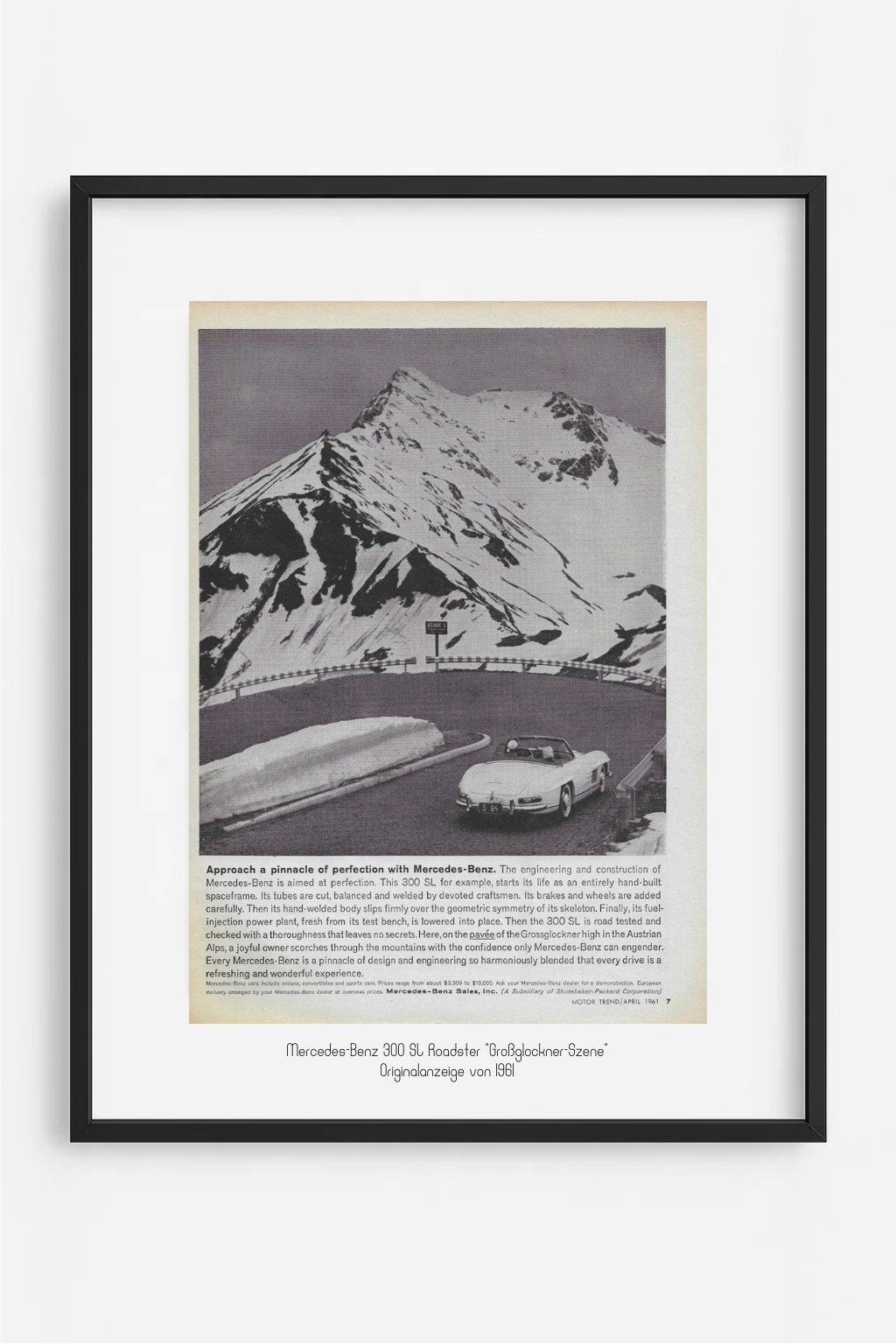 Mercedes-Benz 300 SL Roadster Großglockner · Originalanzeige 1961 · premium edition