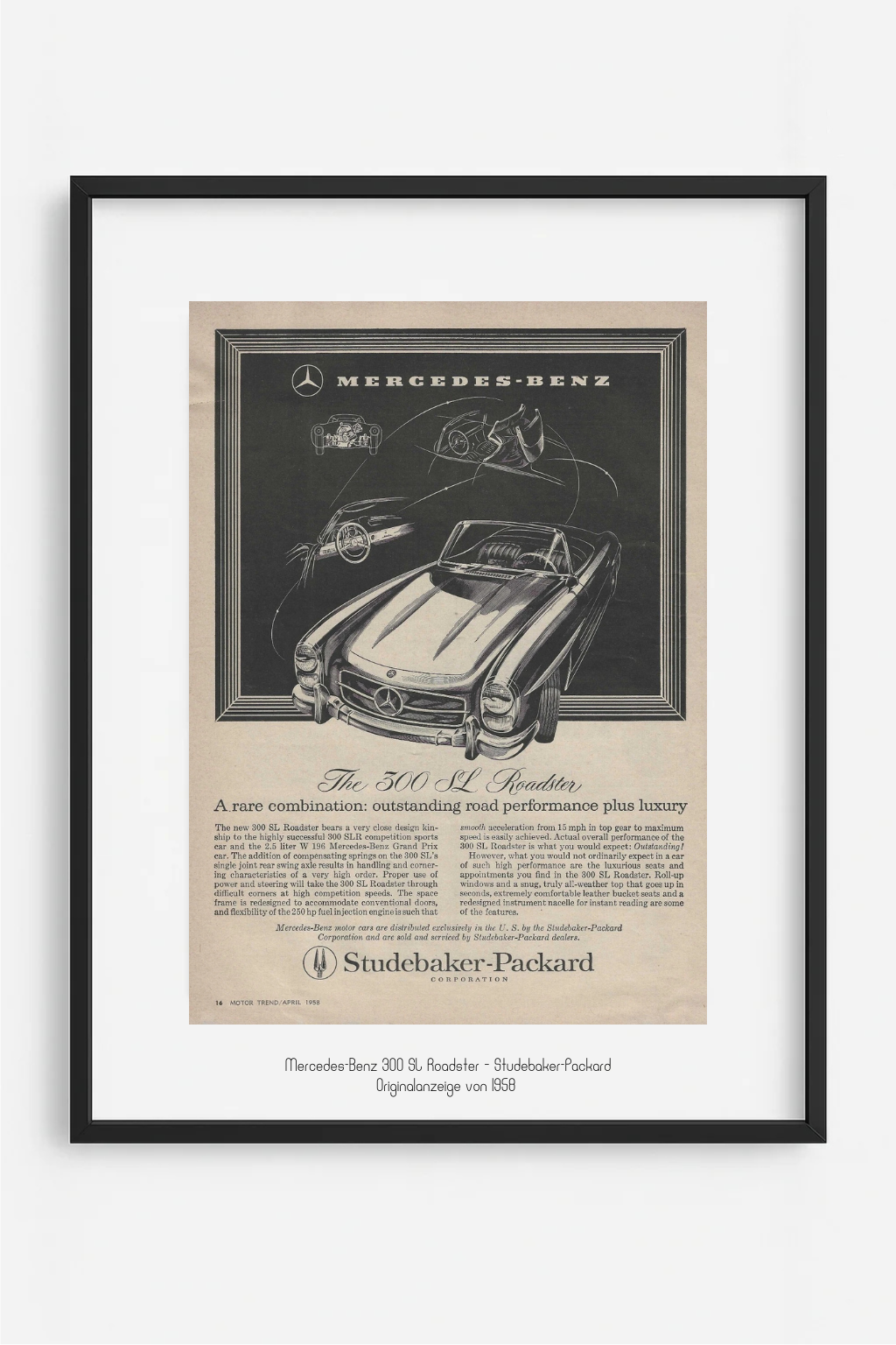 Mercedes-Benz 300 SL Roadster Studebaker-Packard – Originalanzeige von 1958 – premium.edition