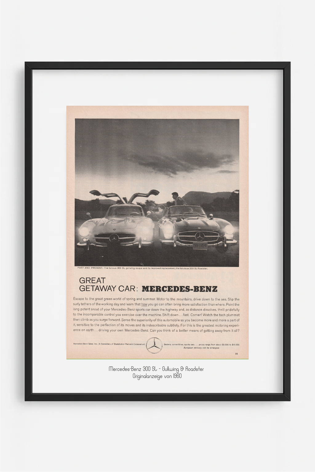 Mercedes-Benz 300 SL Anzeige 1960 – Gullwing & Roadster – Vintage Automobilwerbung