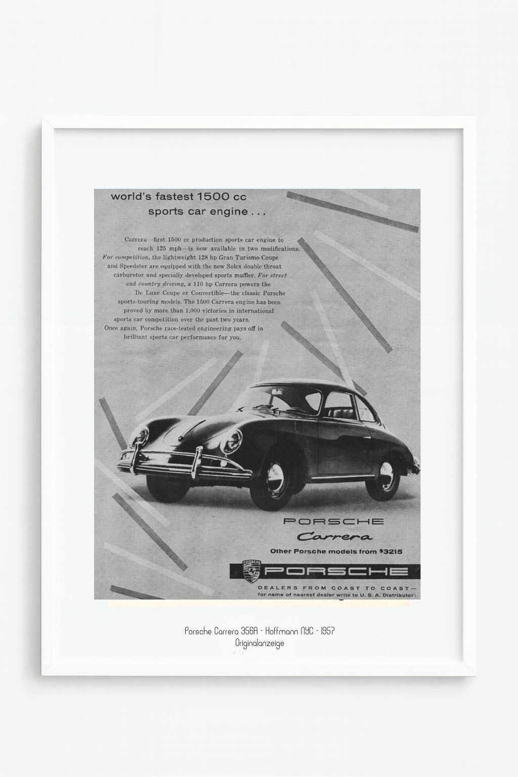 Porsche Carrera 356A – Originalanzeige 1957 · Hoffmann-Porsche NYC · premium.edition