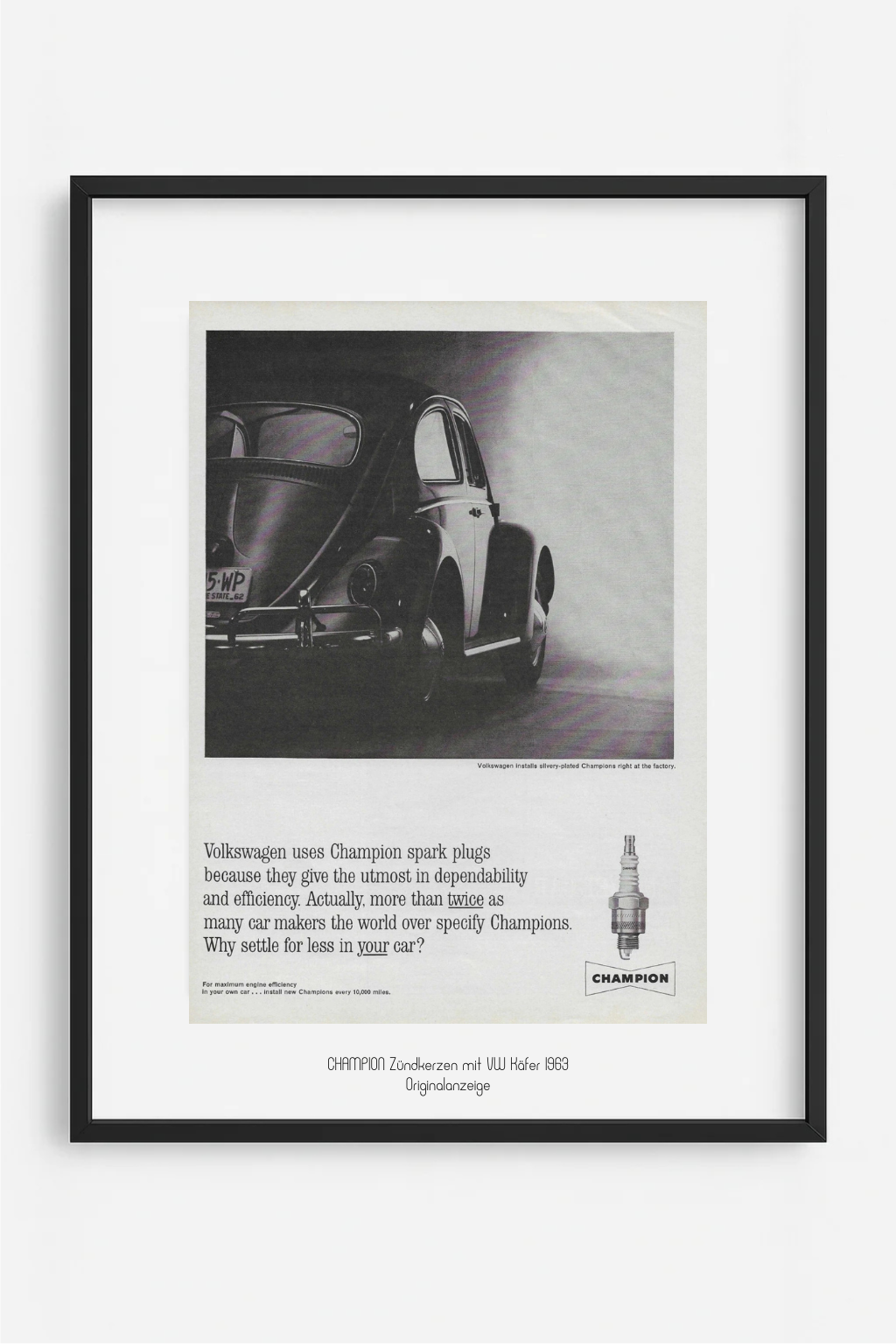 Volkswagen Käfer x Champion – Originalanzeige von 1963