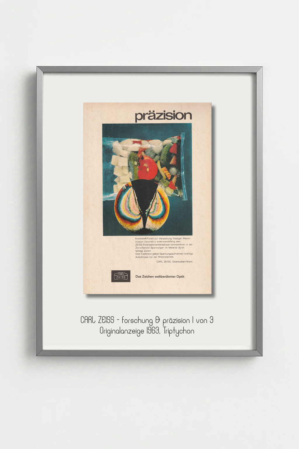 CARL ZEISS – forschung & präzision, Triptychon, 1963, Original-Exponat 1 von 3