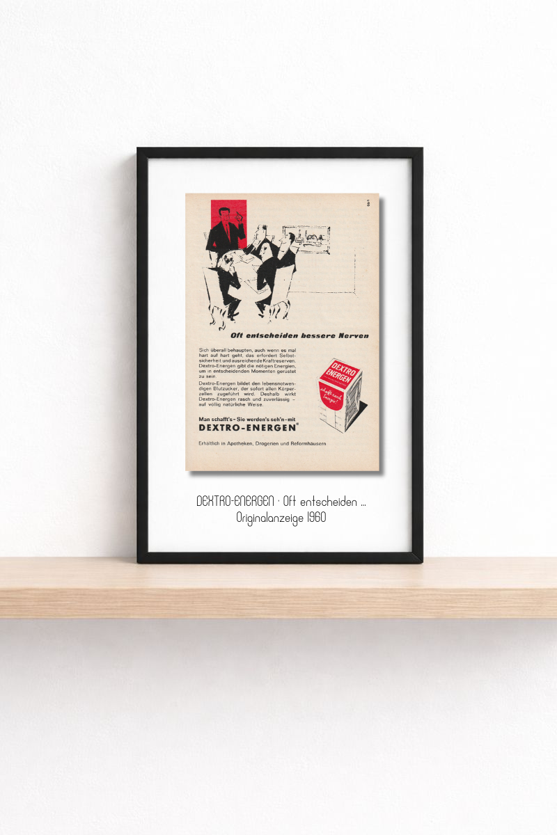 Dextro Energen · Oft entscheiden bessere Nerven · 1960 · Originalanzeige (mini.series 13 × 18)